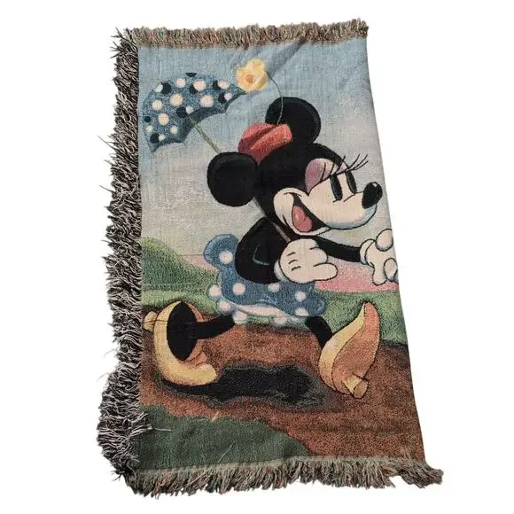 Disney World Mickey & Minnie Picnic Tapestry Throw Blanket 60x50 Vintage - Picture 5 of 10